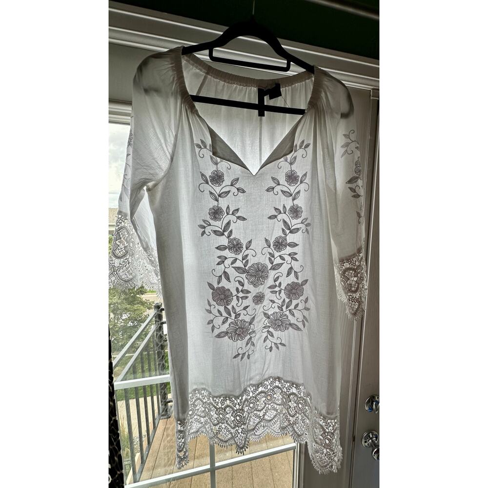 RJ Cowgirl Embroidered Tunic Top Size M WesternBoho CoastalCowgirl Cottagecore